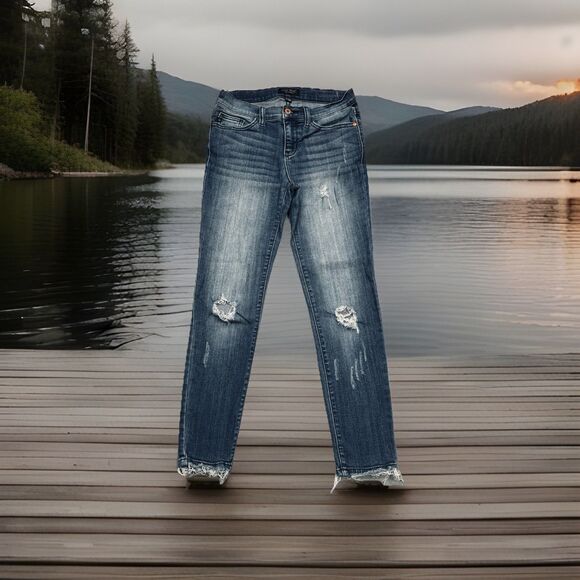 Judy Blue Denim - Judy Blue Ankle Skinny Jeans 7/28 (27x25.5) Blue Distressed Mid Rise Juniors